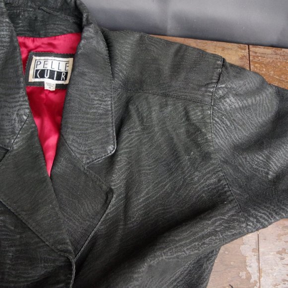 Ladies' Vintage Pelle Cuir Textured Leather Cropped Jacket Medium - Picture 5 of 14